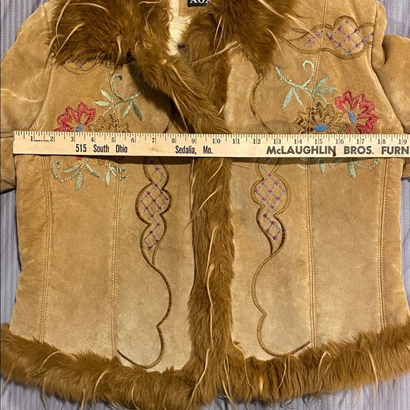 Vintage XOXO penny lane embroidered faux fur leather XL jacket coat - Picture 2 of 11